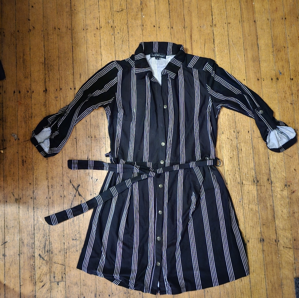 Black pinstripe buttom down shirt dress